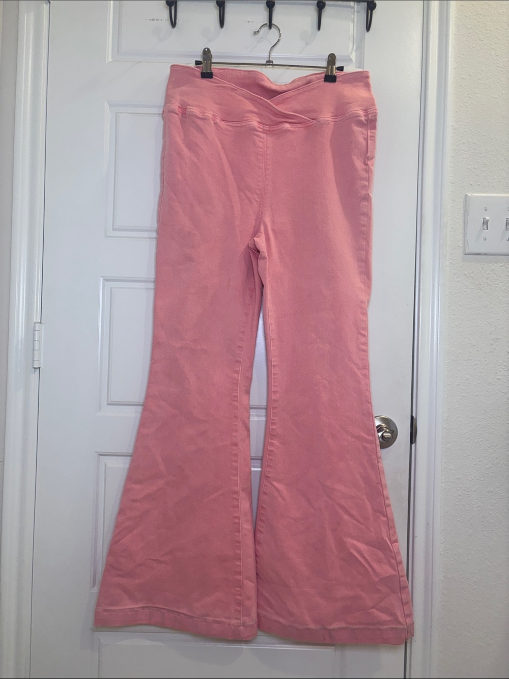 Free People Pink Crossover Waist Flare Jeans Size 31